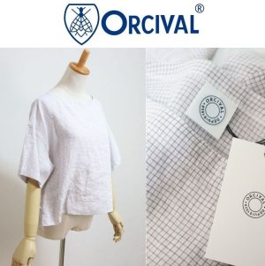 画像1: 【SALE20%OFF】2025春夏 Orcival オーシバル オーチバル リネン100% ボートネック S/S プルオーバー チェック #OR-B0388 LCH【Lady's】