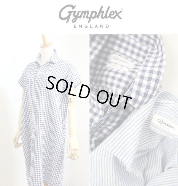 画像1: 【SALE20%OFF】2024年春夏 GYMPHLEX ジムフレックス リネンチェック 半袖シャツワンピース GINGHAM STRIPE #GY-B0243  LNP【Lady's】