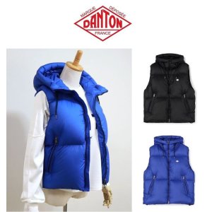 画像: 2024秋冬 DANTON ダントン  ダウン フードベスト #DT-A0535 MCR ナイロンリップストップ DOWN HOODED VEST 新素材 レディース ブラック ブルー