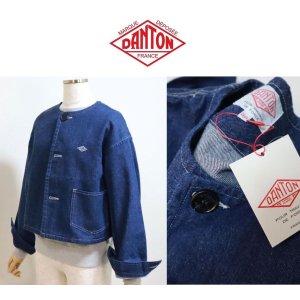 画像: 2025春夏 DANTON ダントン  DENIM インディゴ ノーカラーデニムショートジャケット #DT-A0670 KDM【Lady's】