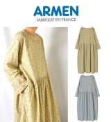 画像: 2025春夏新作 Armen アーメン  COTTON FLOWER PRINT BOAT NECK L/SL ONE-PIECE  INAM2514FD レディース