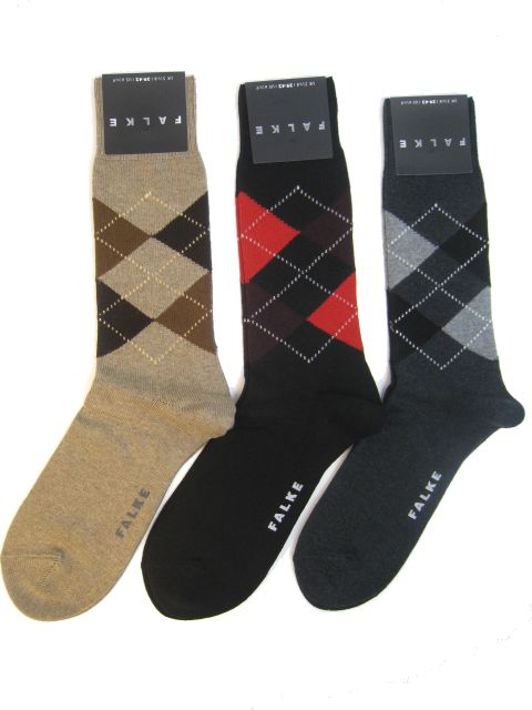 画像: FALKE Men's アーガイル ソックス×3, KID'S Straipe ソックス×3