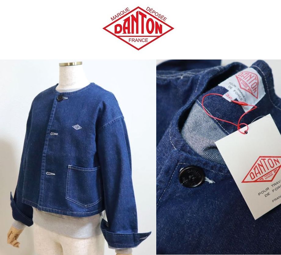 画像1: 2025春夏 DANTON ダントン  DENIM インディゴ ノーカラーデニムショートジャケット #DT-A0670 KDM【Lady's】