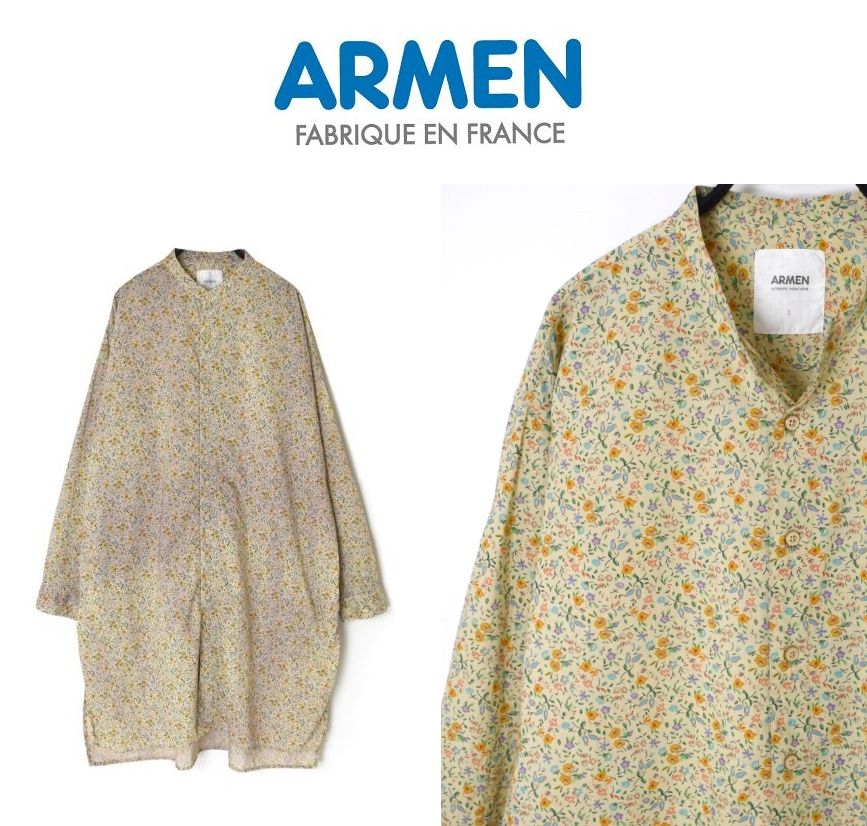 画像1: 2025春夏新作 Armen アーメン COTTON FLOWER PRINT UTILITY BANDED COLLAR LONG SHIRT INAM2512FD レディース